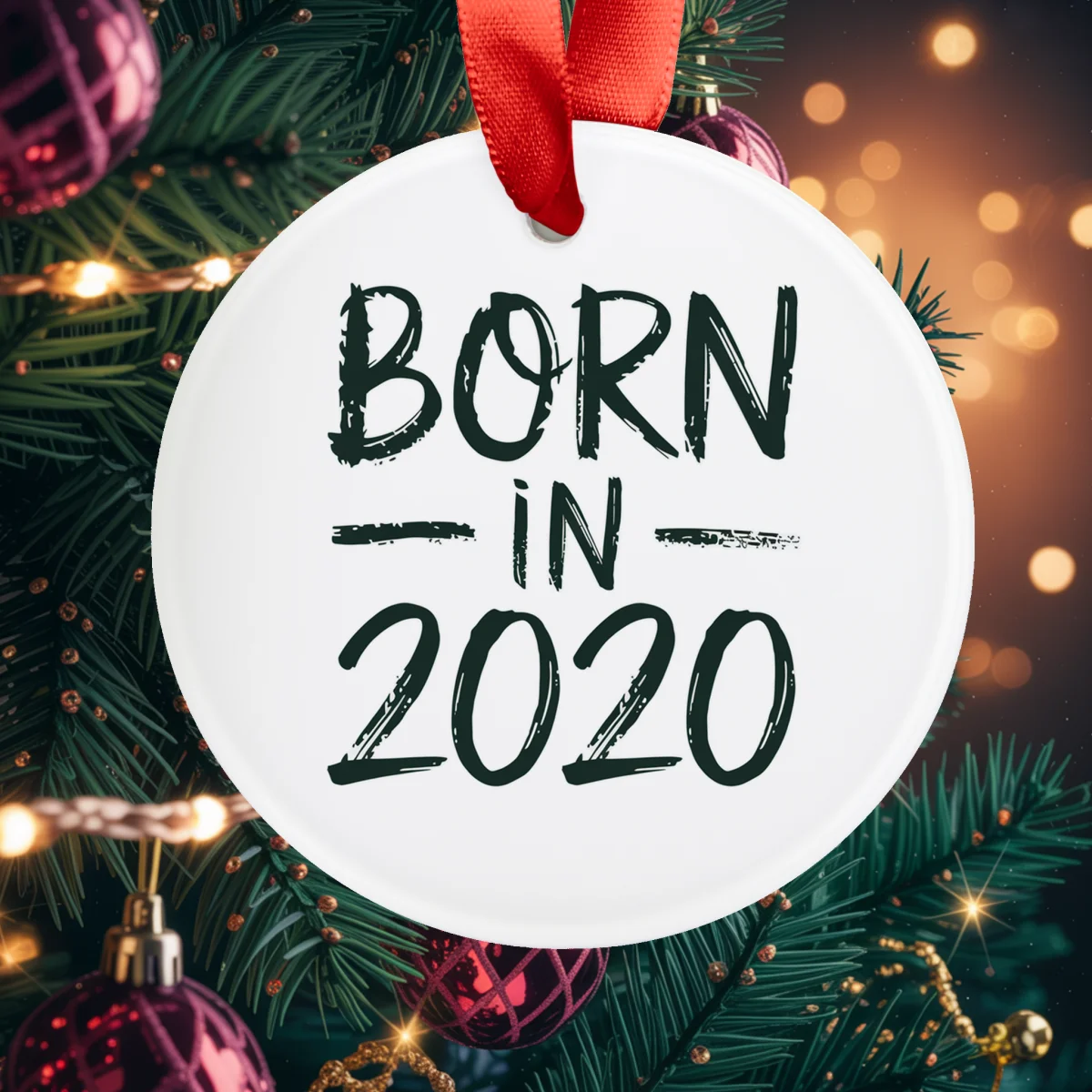 Born in 2020 Acrylic Ornament with Ribbon - Baby's First Year Keepsake