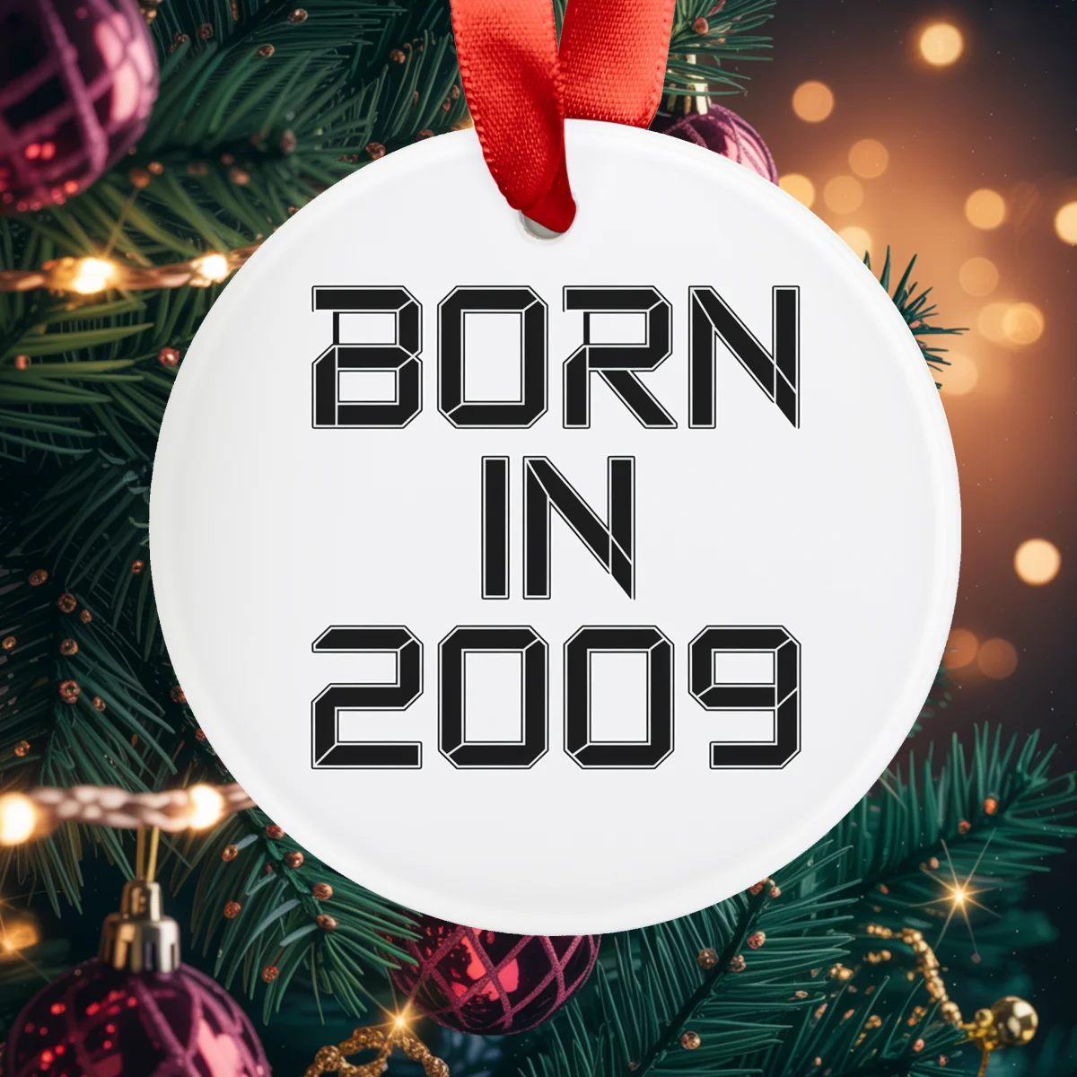 2009 Birth Year Acrylic Ornament - Personalized Baby's First Christmas Ribbon Keepsake
