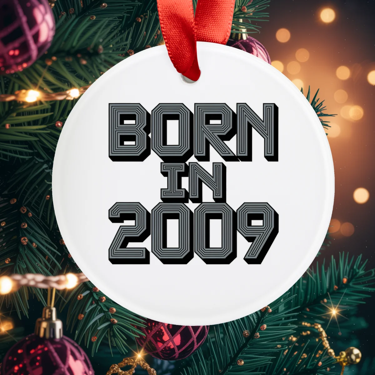 2009 Birth Year Acrylic Ornament - Personalized Baby's First Christmas Ribbon Keepsake