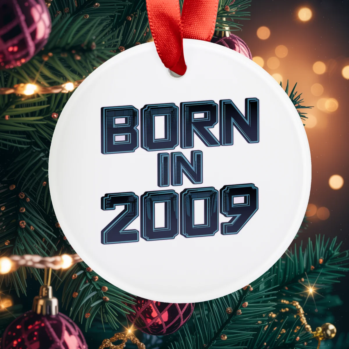 2009 Birth Year Acrylic Ornament - Personalized Baby's First Christmas Ribbon Keepsake