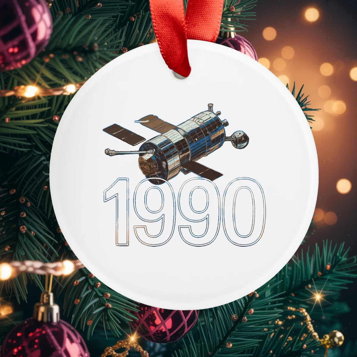 1990 Vintage Acrylic Ornament with Ribbon