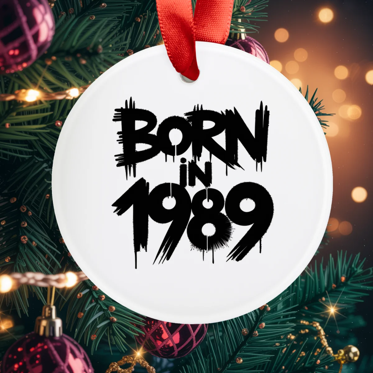1989 Vintage Acrylic Ornament with Ribbon