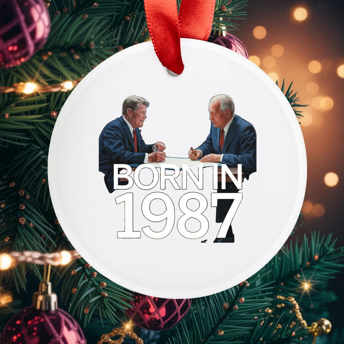 1987 Vintage Acrylic Ornament with Ribbon