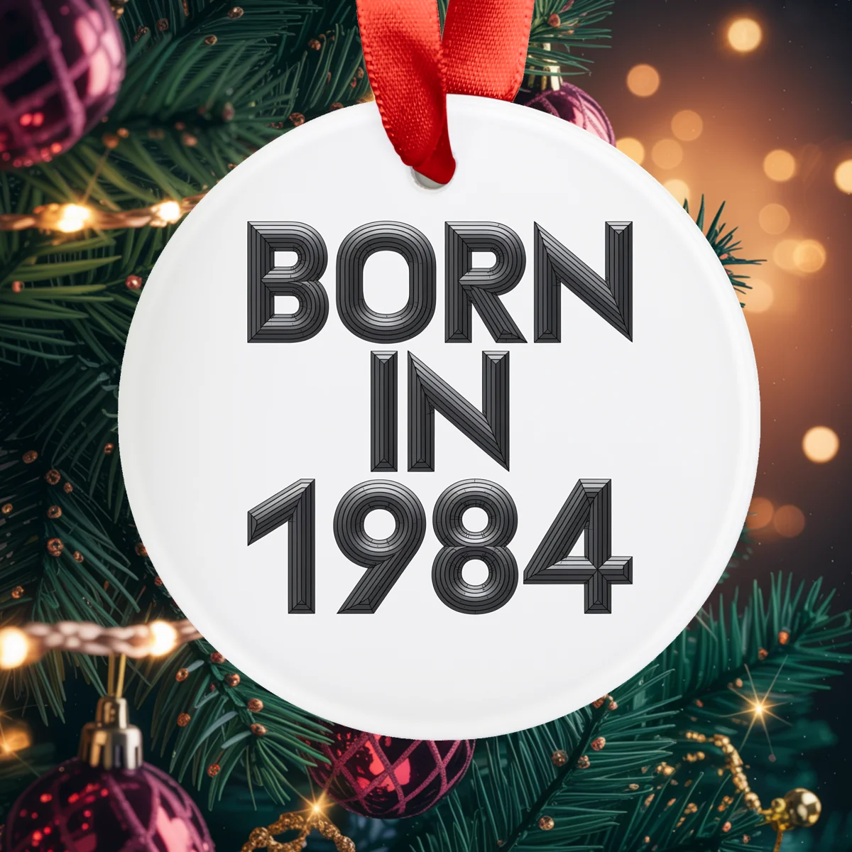 1984 Vintage Acrylic Ornament with Ribbon