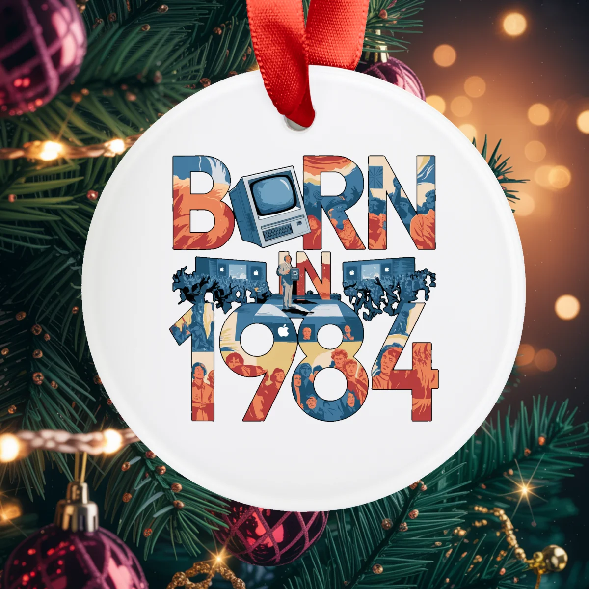1984 Vintage Acrylic Ornament with Ribbon