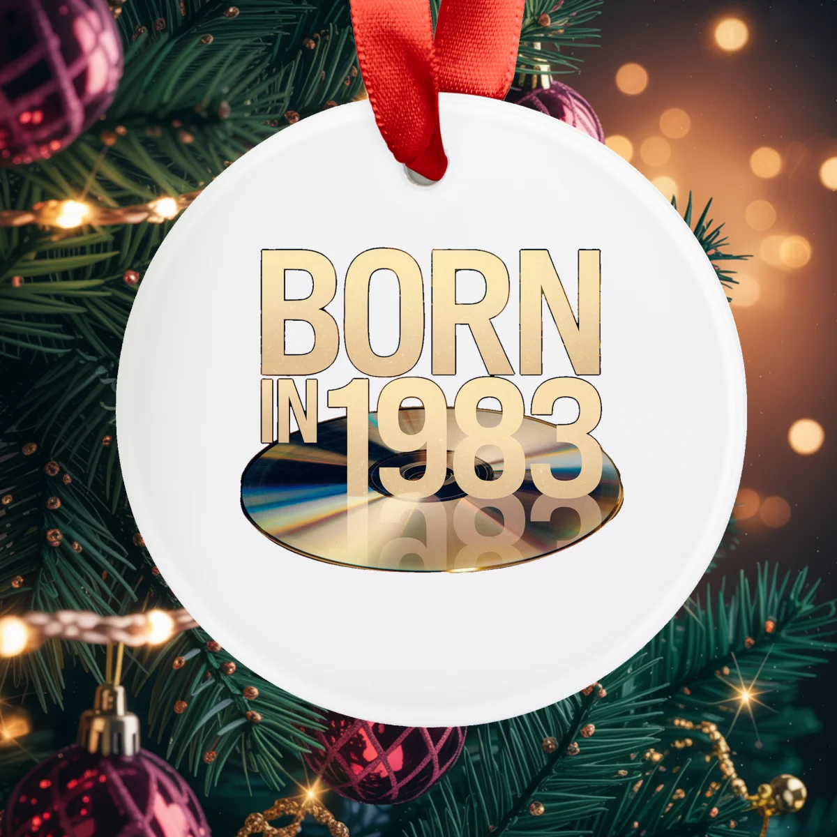 1983 Vintage Vibe Acrylic Ornament - Personalized Keepsake Ribbon