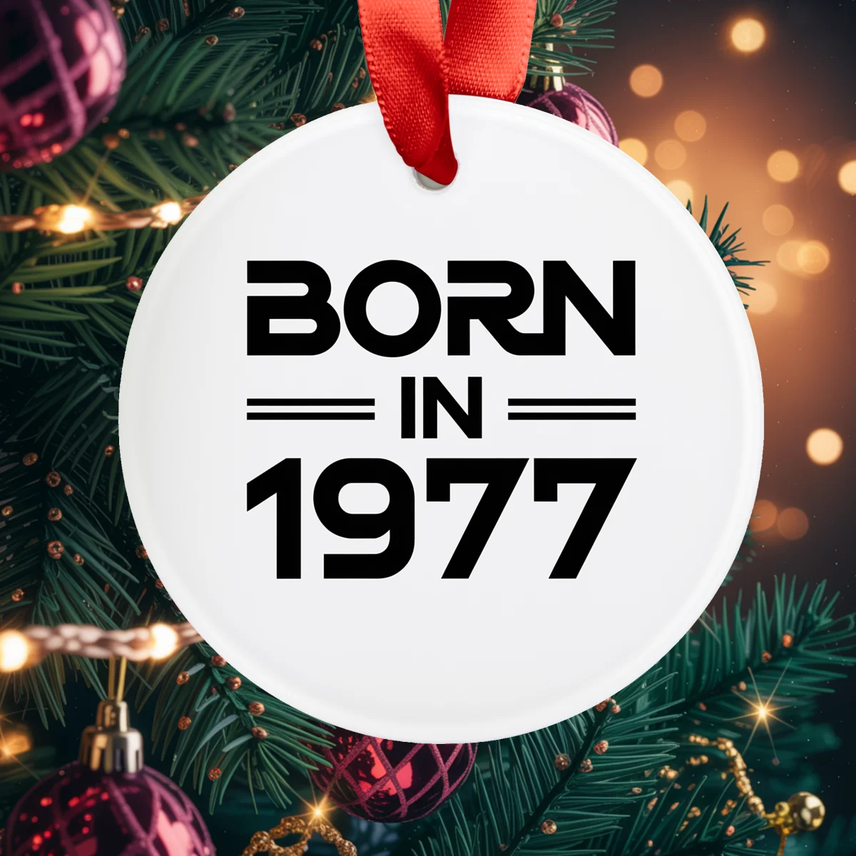 Born in 1977 Acrylic Ornament - Vintage Year Birthday Gift with Ribbon
