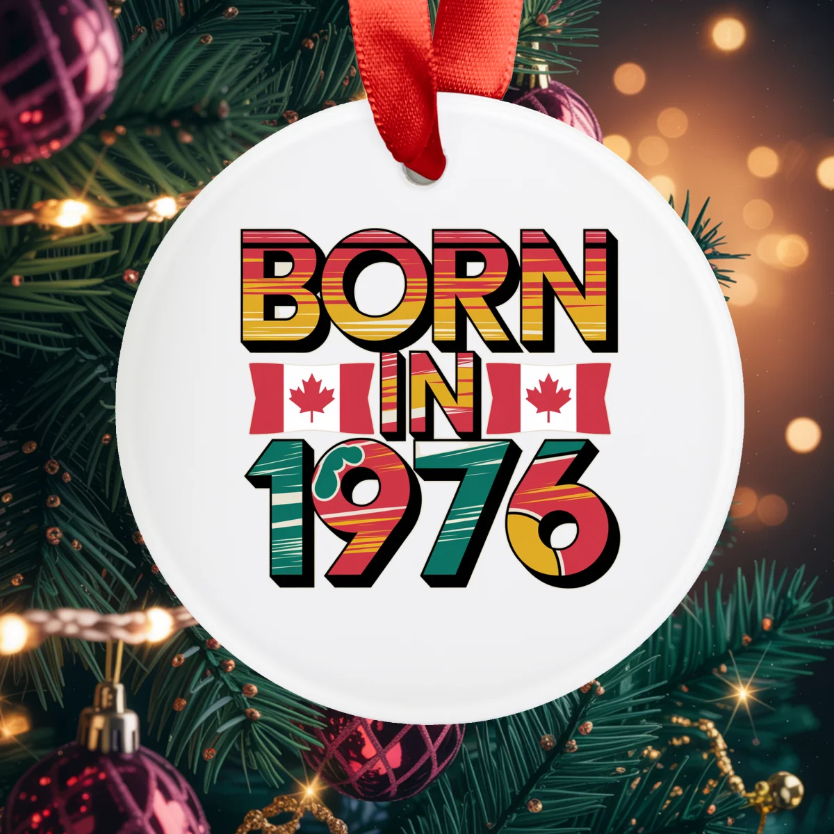 1976 Vintage Acrylic Ornament with Ribbon
