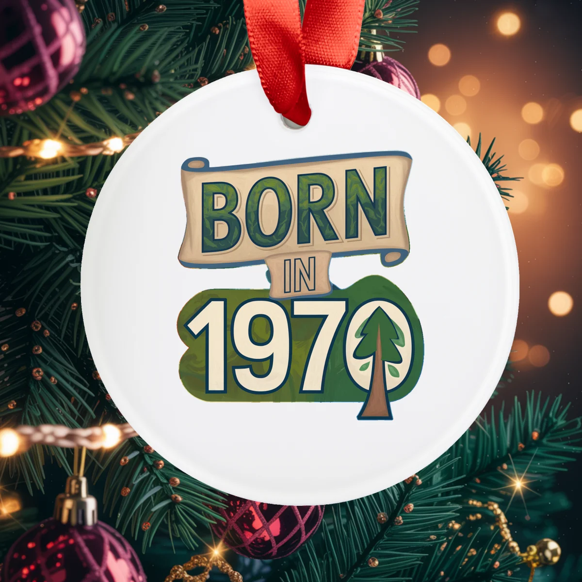 1970 Vintage Acrylic Ornament with Ribbon