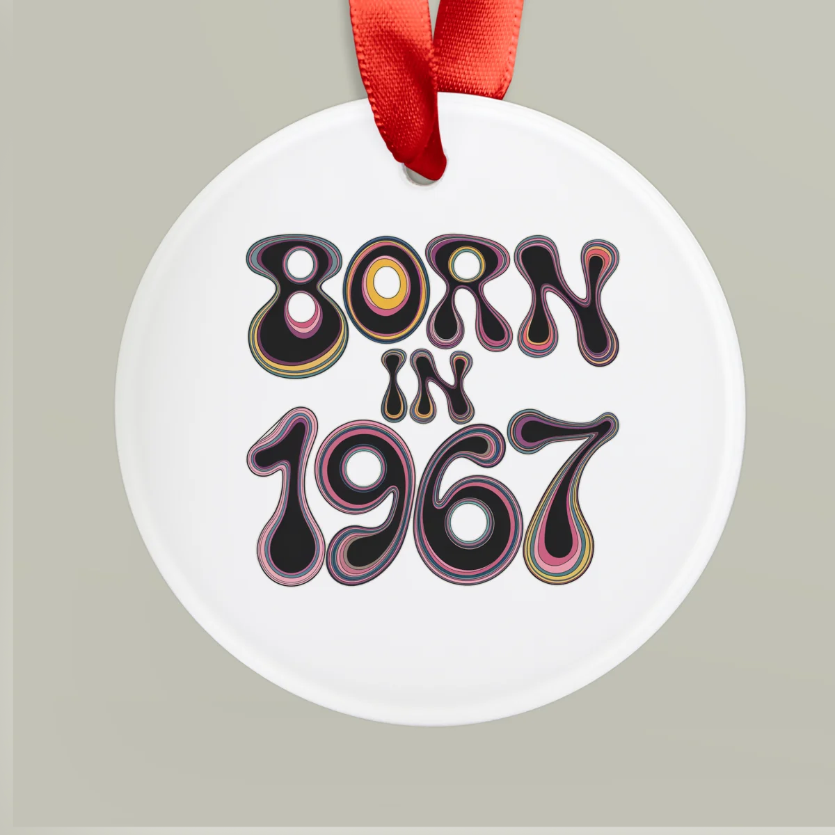 1967 Vintage Acrylic Ornament with Ribbon