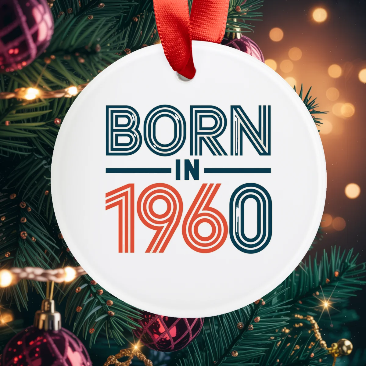 1960 Vintage Acrylic Ornament with Ribbon