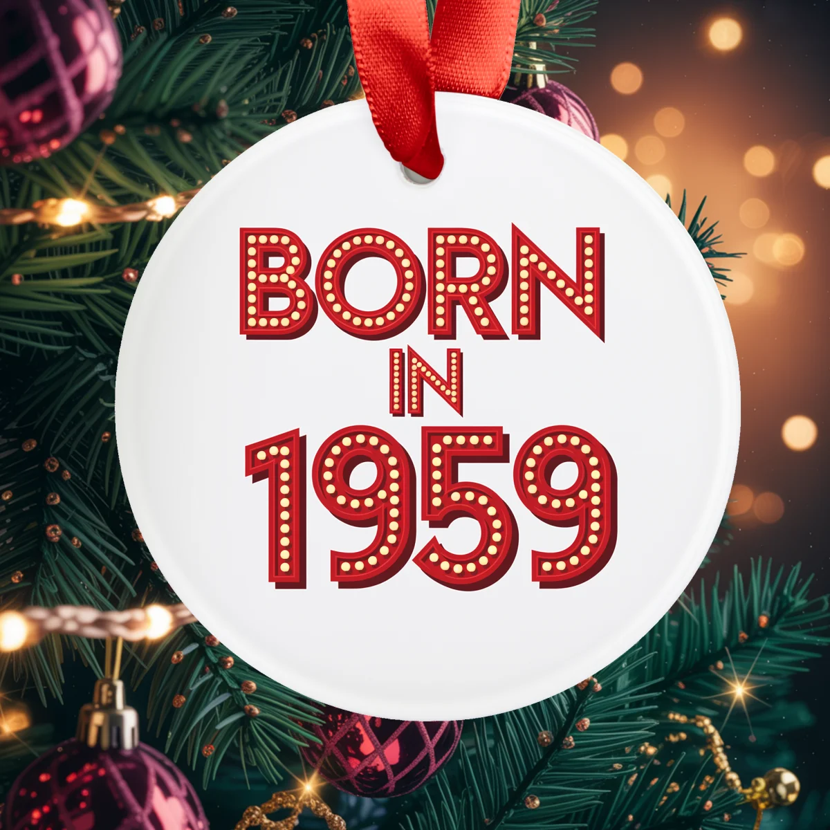 1959 Vintage Acrylic Ornament with Ribbon