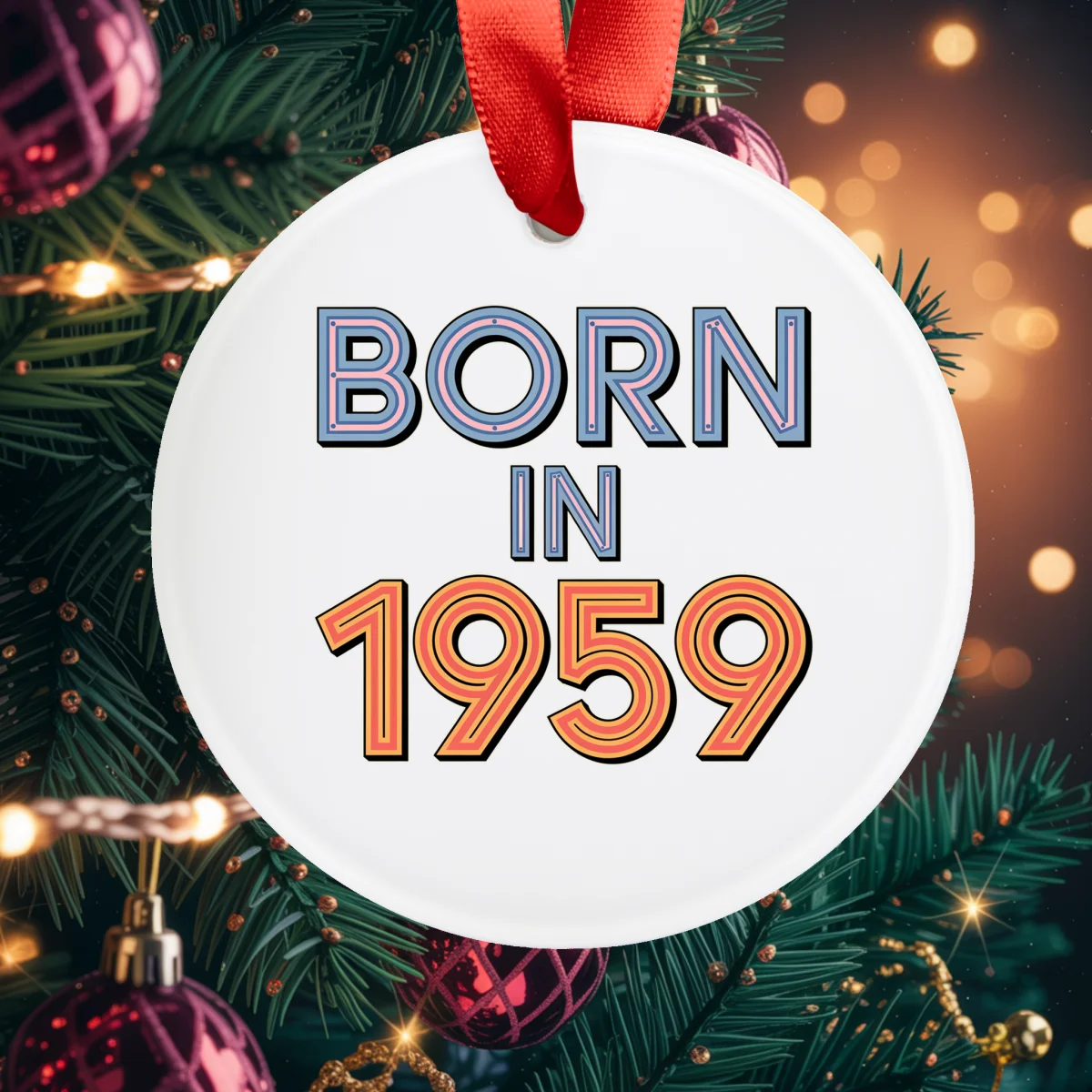 1959 Vintage Acrylic Ornament with Ribbon