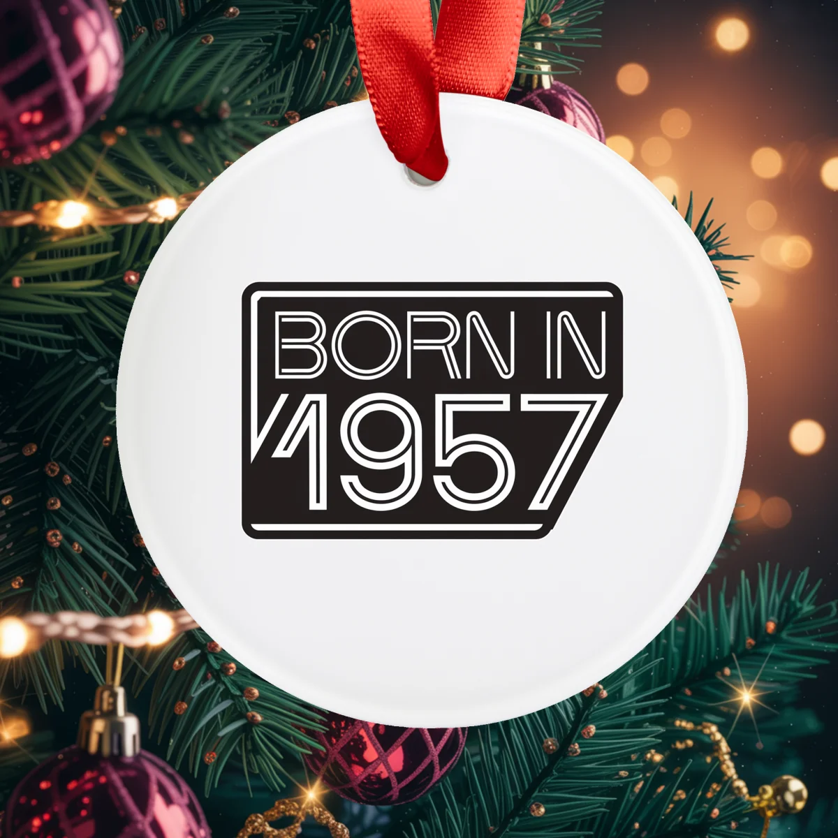 1957 Vintage Birth Year Acrylic Ornament with Ribbon