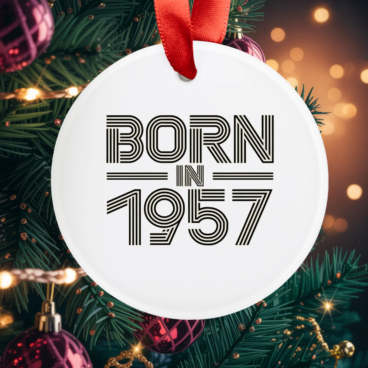 1957 Vintage Birth Year Acrylic Ornament with Ribbon