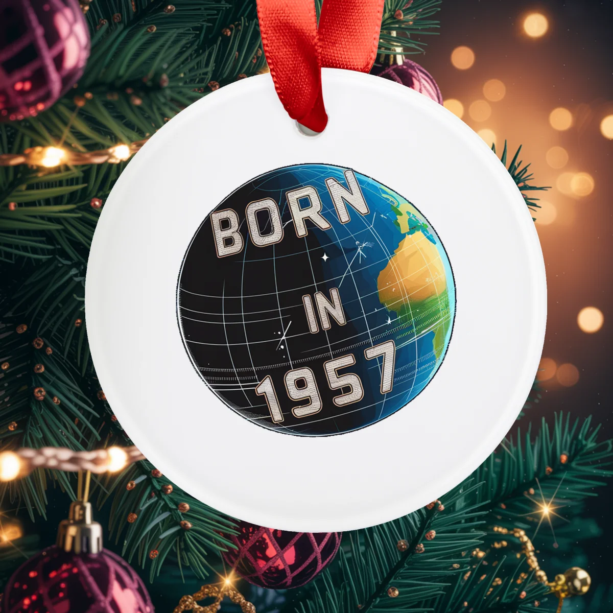 1957 Vintage Birth Year Acrylic Ornament with Ribbon