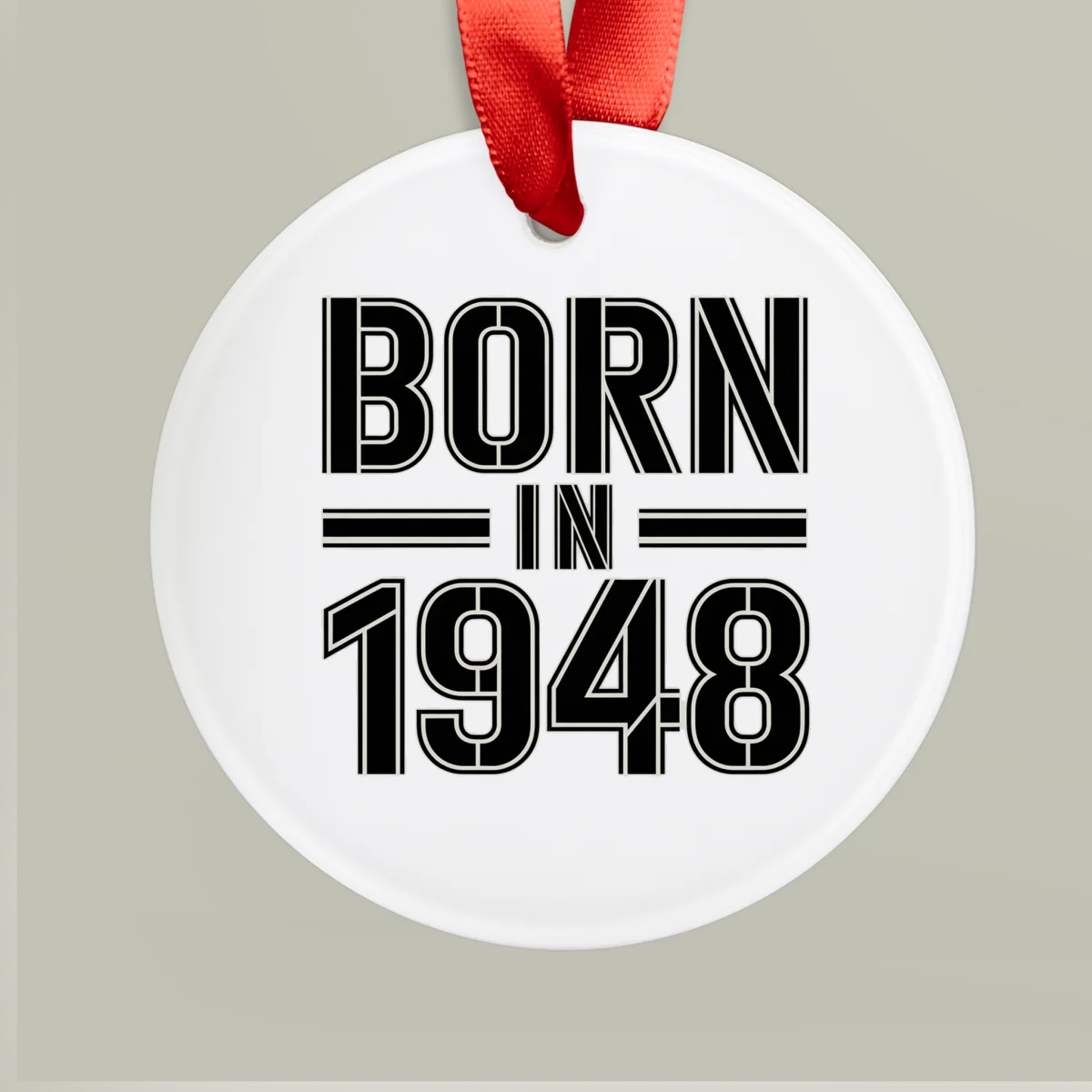 Born in 1948: Vintage Year Acrylic Ornament with Ribbon